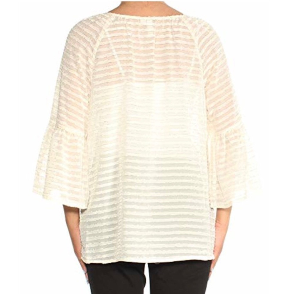 Kensie Ivory Textured Striped Tie Front Top - Picture 2 of 10